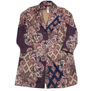 Chico's Purple and Tan Paisley Trench Coat